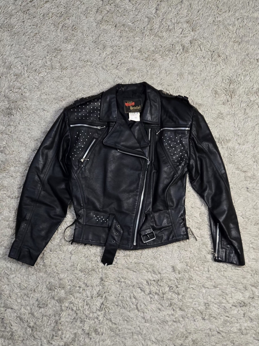 VTG 80s Bristol By Golden Crown Studded Leather Jacket S 38